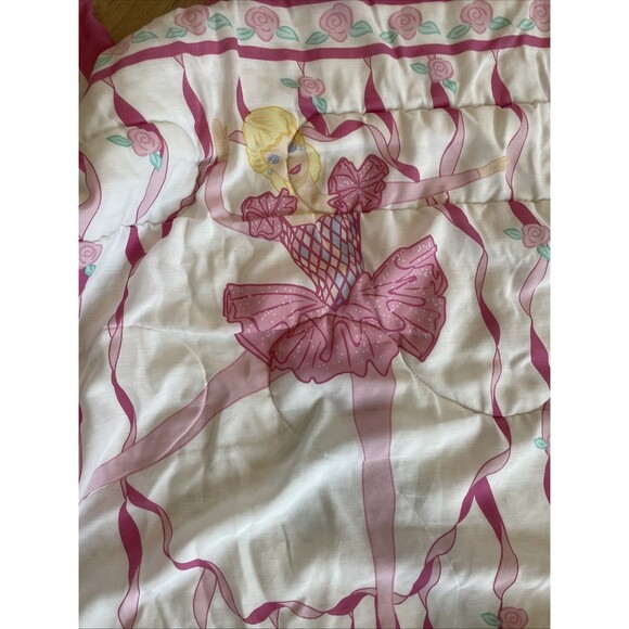 Barbie 1995 Vintage Twin Comforter Blanket Pink Princess Ballerina - Picture 9 of 11